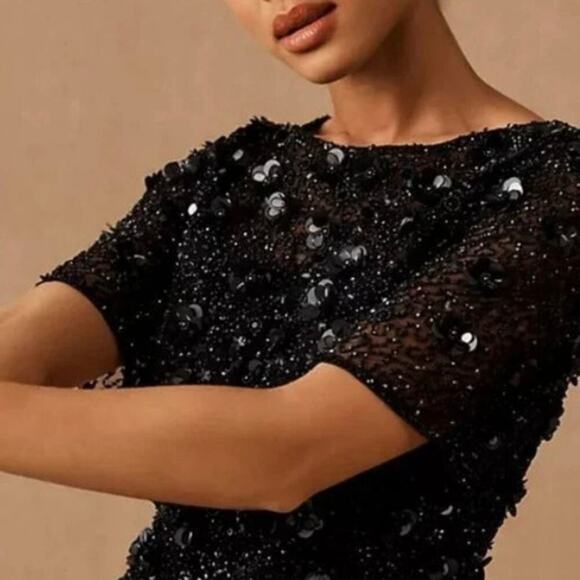BHLDN x Adrianna Papell Petaluma Sequin Beaded Dress Navy Blue Size 10 - Picture 2 of 12